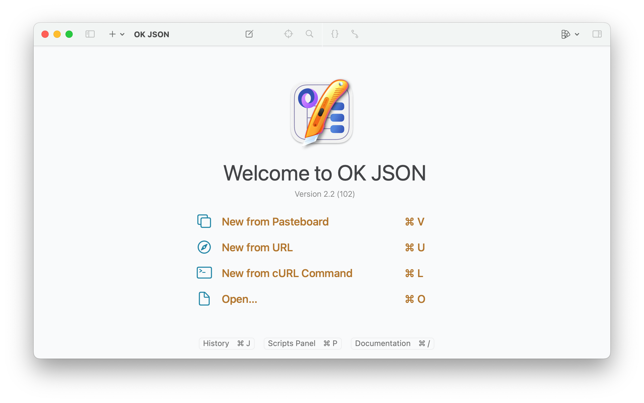 Screenshot of Launch Screen of OK JSON