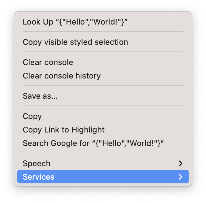 macOS Services menu from Chrome