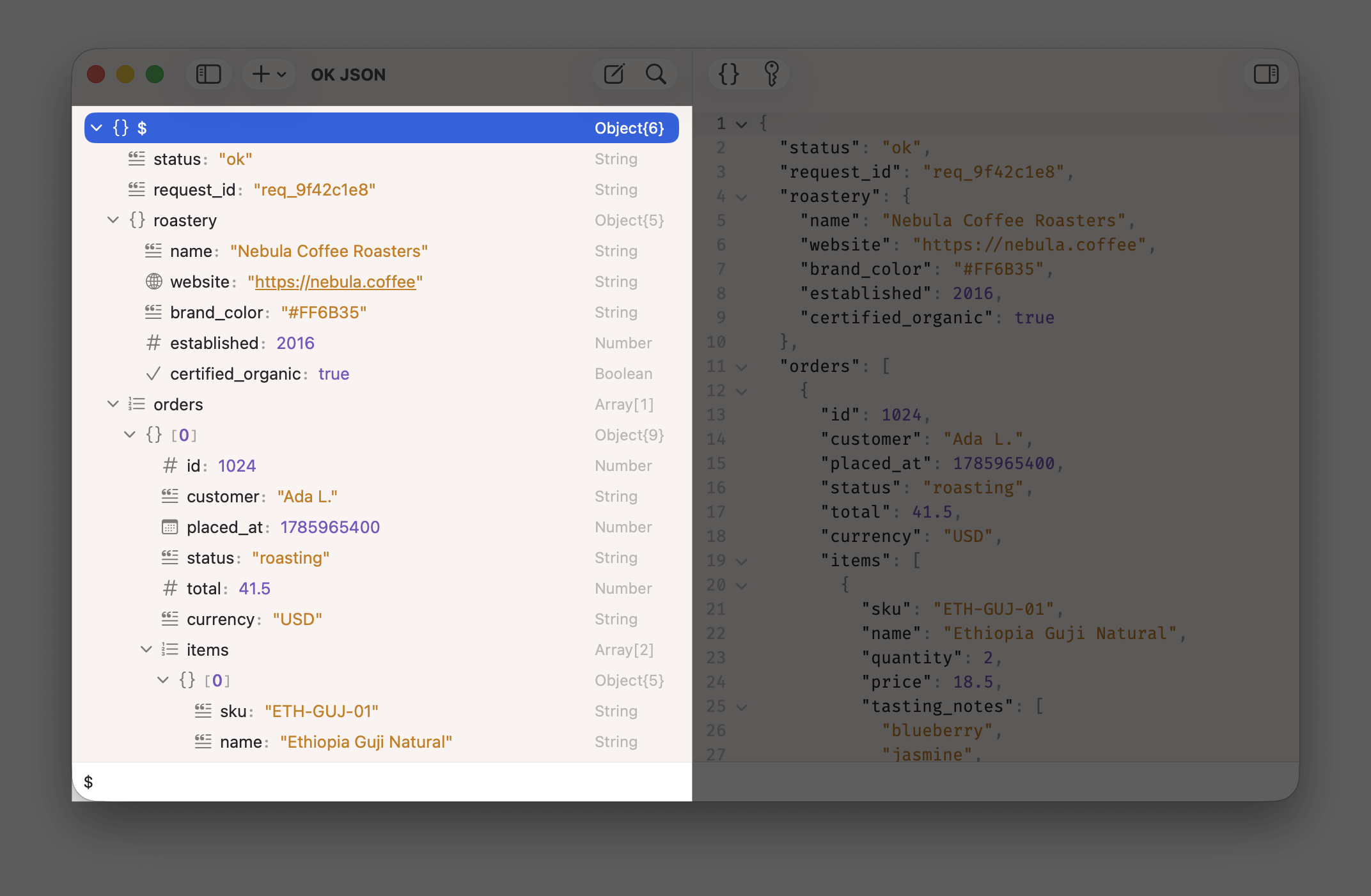 Screenshot of Navigator of OK JSON