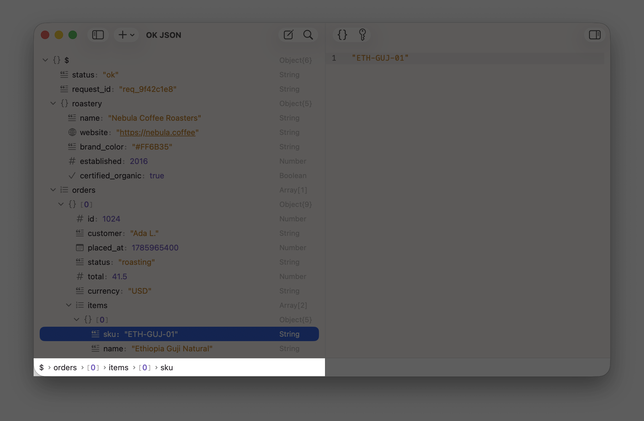 Screenshot of  Path Bar of OK JSON