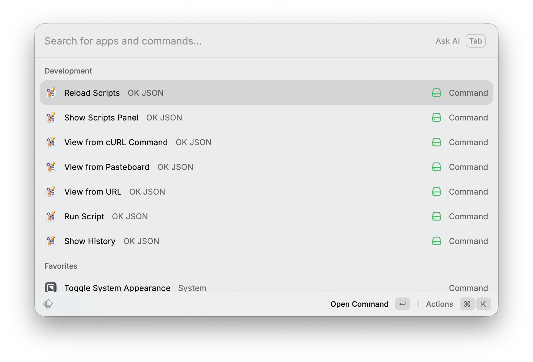 OK JSON for Raycast