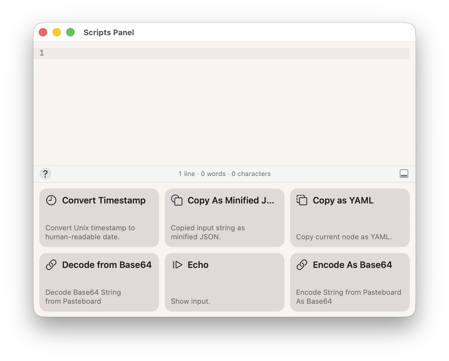 Screenshot of Scripts Panel of OK JSON