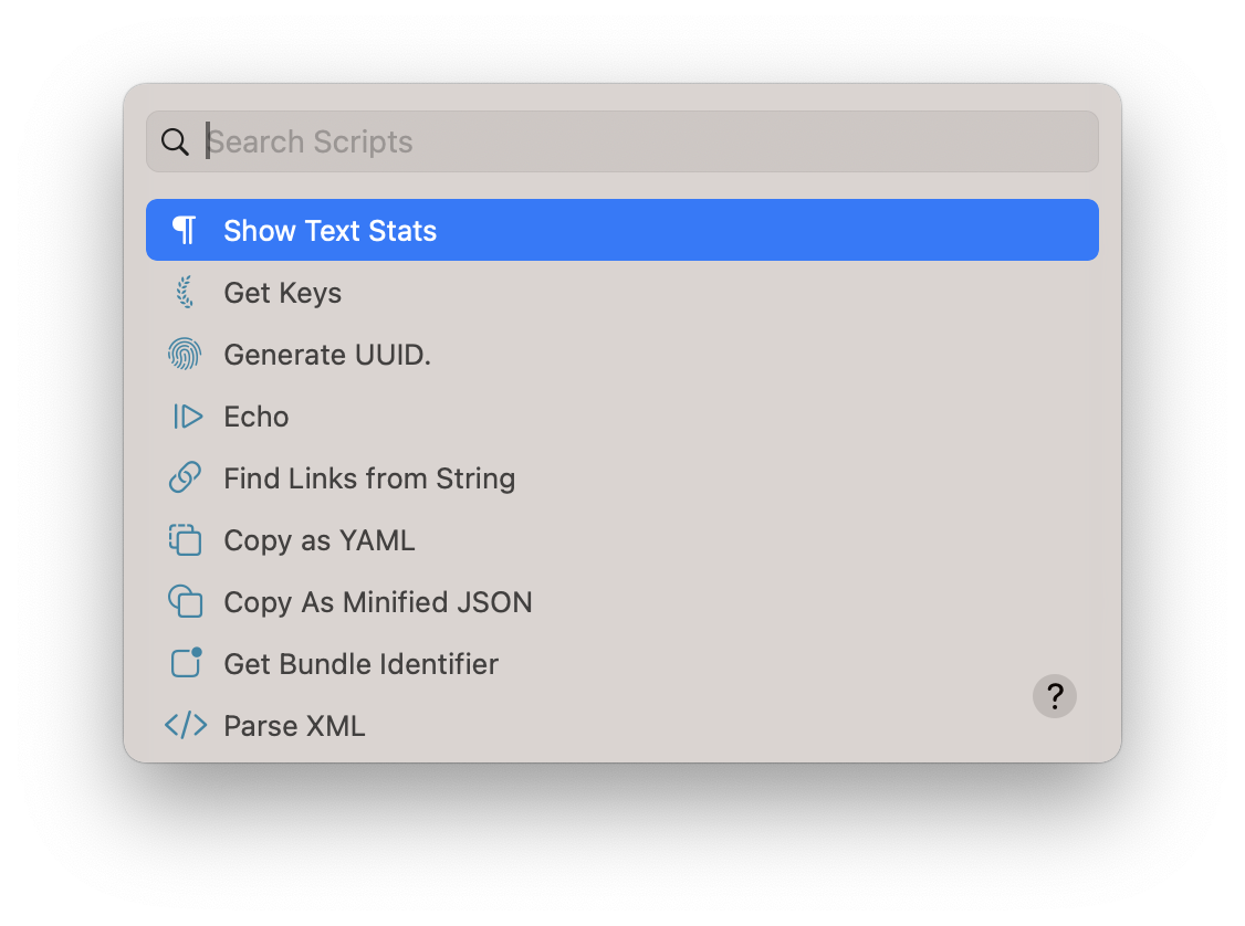 Screenshot of Search Scripts window of OK JSON