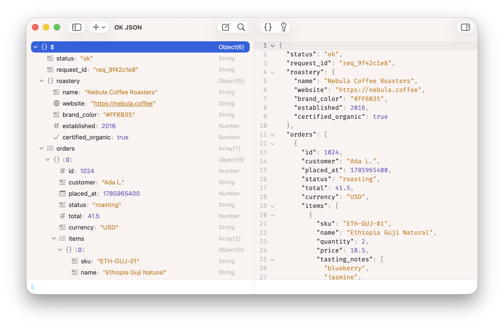 Screenshot of Viewer of OK JSON